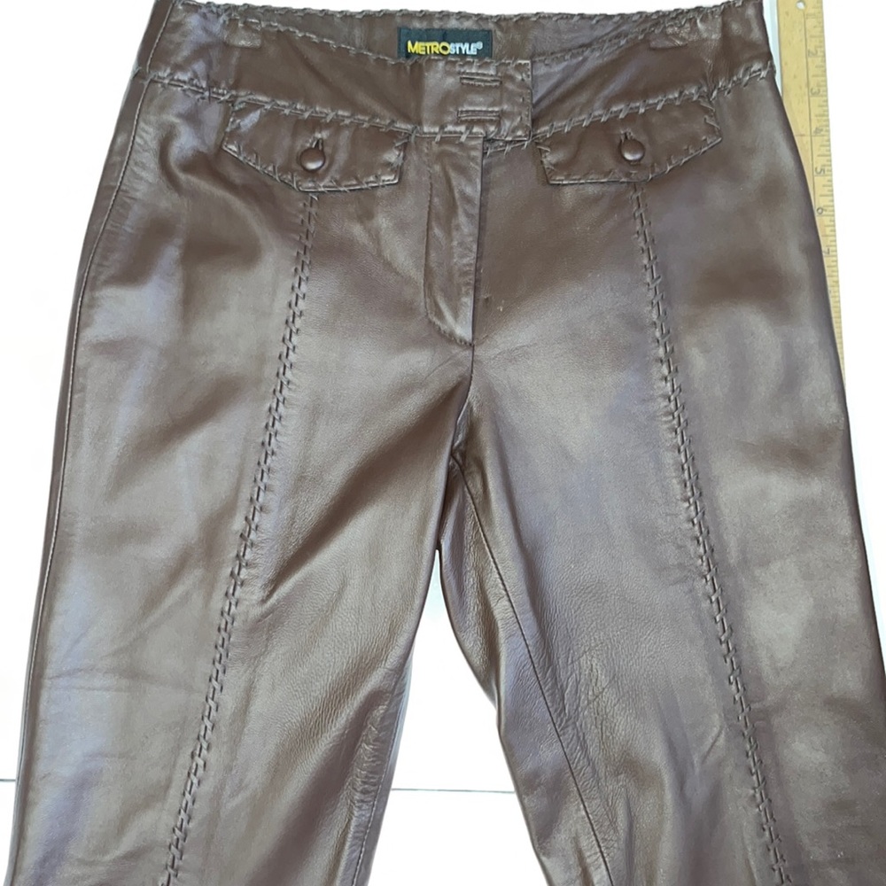 Groovy brown leather pants with braid detail